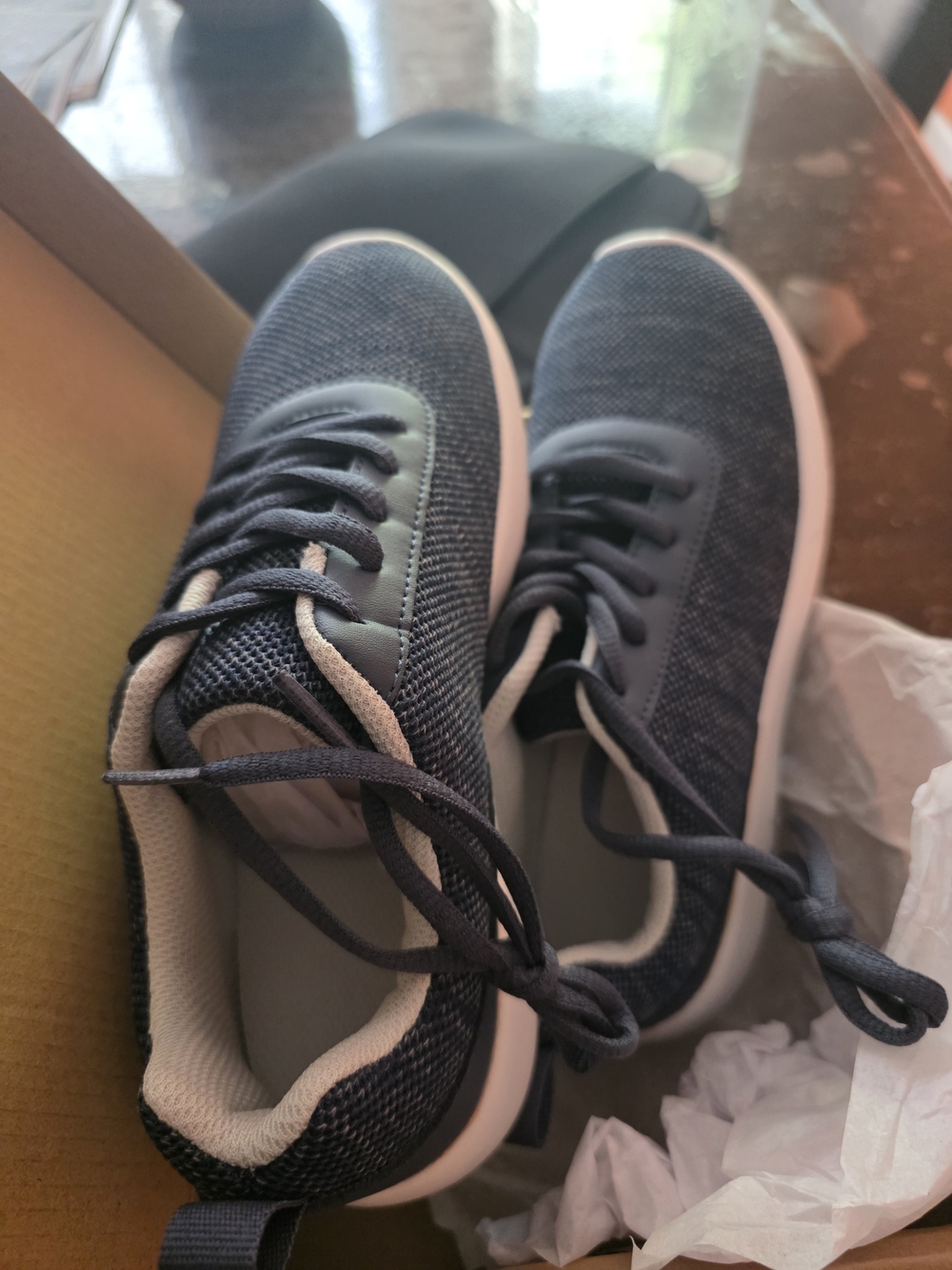 Source Unknown Navy and White Kids Knit Lace-Up Sneakers